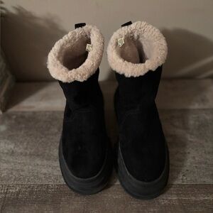 ZARA WOMENS BLACK FAUX SUEDE BOOTS WITH FAUX FUR LINING SIZE 37